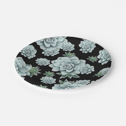 Mint Rosette Succulents Wiederholen Druck auf schw Pappteller (Schrägansicht)