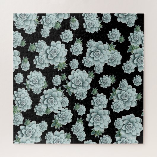Mint Rosette Succulents Wiederholen Druck auf schw Puzzle (Horizontal)