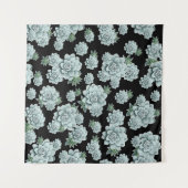 Mint Rosette Succulents Wiederholen Druck auf schw Wandteppich (Vorderseite (Horizontal))