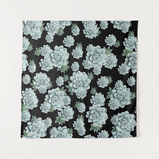 Mint Rosette Succulents Wiederholen Druck auf schw Wandteppich (Vorderseite (Horizontal))