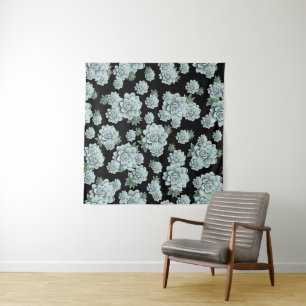 Mint Rosette Succulents Wiederholen Druck auf schw Wandteppich