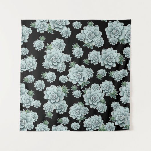 Mint Rosette Succulents Wiederholen Druck auf schw Wandteppich (Vorderseite)