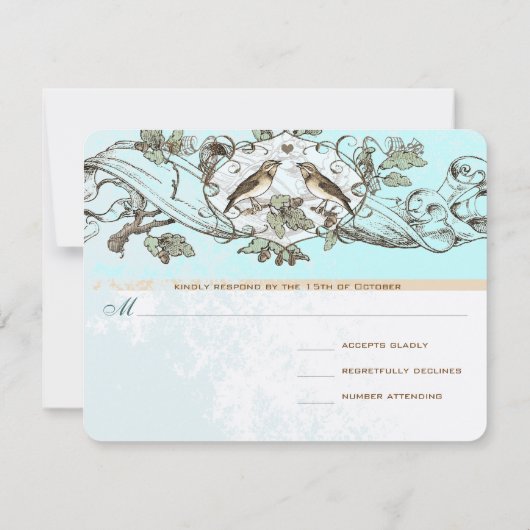 Mint Rustic Birds Oak Tree Wedding RSVP (Rückseite)
