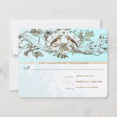 Mint Rustic Birds Oak Tree Wedding RSVP Karte (Rückseite)