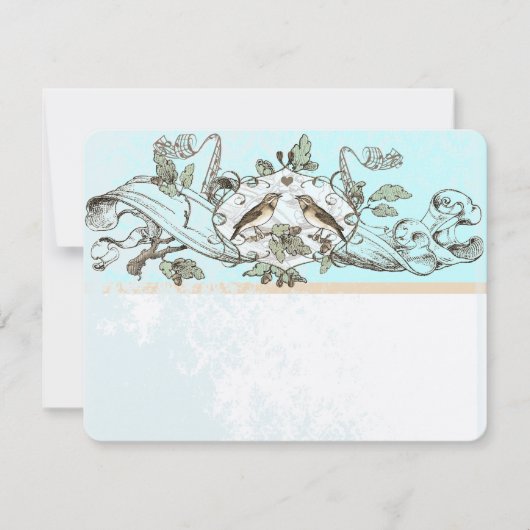 Mint Rustic Birds Oak Tree Wedding RSVP Karte (Vorderseite)