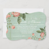 Mint Rustic Elegant Holz Hübsch Peach Blush Rose Einladung (Vorderseite)