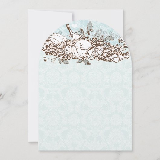 Mint Rustic Forest Birds Oak Tree Scroll Hochzeit Einladung (Vorderseite)