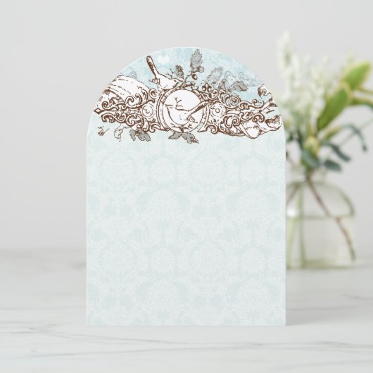 Mint Rustic Forest Birds Oak Tree Scroll Hochzeit Einladung (Stehend Vorderseite)