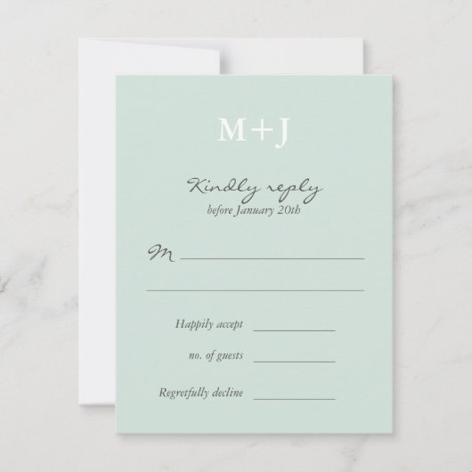 Mint Rustic Monogram Wreath Wedding RSVP Antwort (Vorderseite)