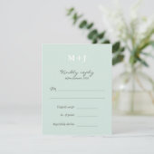 Mint Rustic Monogram Wreath Wedding RSVP Antwort (Stehend Vorderseite)