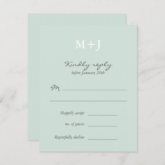 Mint Rustic Monogram Wreath Wedding RSVP Antwort (Vorne/Hinten)