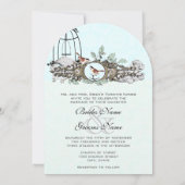 Mint Rustic Romantic Love Bird Birdcage Oak Tree Einladung (Rückseite)