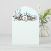 Mint Rustic Romantic Love Bird Birdcage Oak Tree Einladung (Stehend Vorderseite)