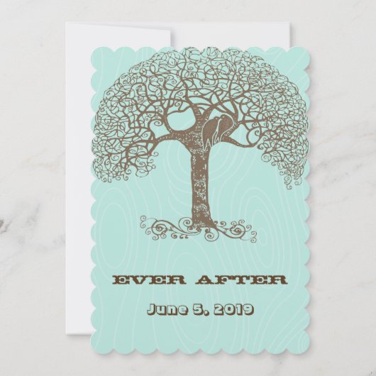 Mint Rustic Romantic Love Bird Wirbler Baum Einladung (Rückseite)