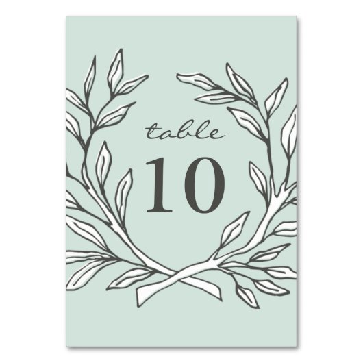 Mint Rustic Wreath Wedding Reception Tischnummer (Rückseite)