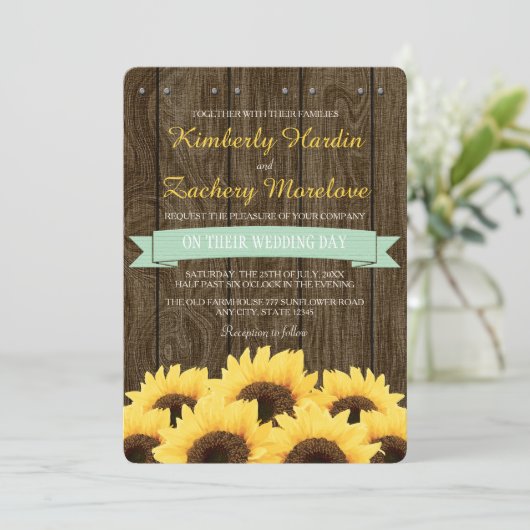 MINT RUSTISCH-SUNFLOWER-WEDERINVITATION EINLADUNG (Stehend Vorderseite)
