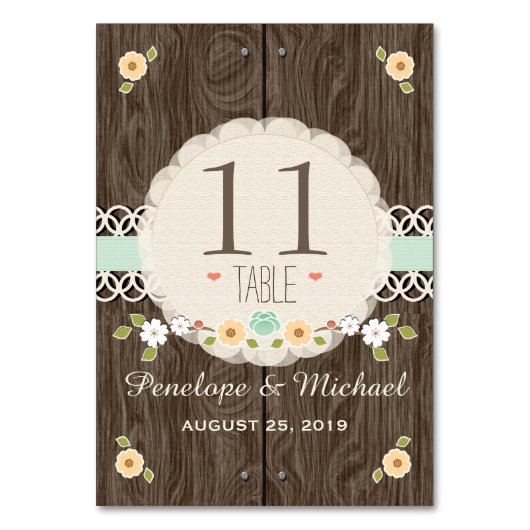 MINT RUSTISCHE BOHO TISCHNUMMER KARTEN (Rückseite)