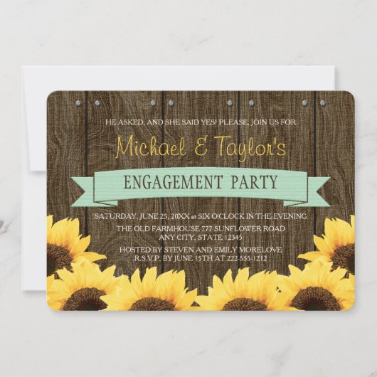MINT RUSTISCHE SONNENFLOWER-ENGAGEMENT-PARTEI EINLADUNG (Vorderseite)