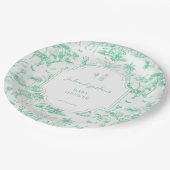 Mint Safari Toile de Jouy | Babyparty Pappteller (Schrägansicht)