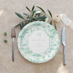 Mint Safari Toile de Jouy | Babyparty Pappteller<br><div class="desc">Mit diesen exquisiten Mint Safari Toile de Jouy Tellern können Sie Ihre Babydusche genießen und die bevorstehende Ankunft stilvoll feiern! Die Teller sind mit einem eleganten, sanft grünen Toile-de-Jouy-Design geschmückt und mit whimsical Safari-Tieren wie Zebras, Giraffen und tropischen Palmen geschmückt, was Ihrer Veranstaltung eine raffinierte und spielerische Touch verleiht. Personalisiert...</div>