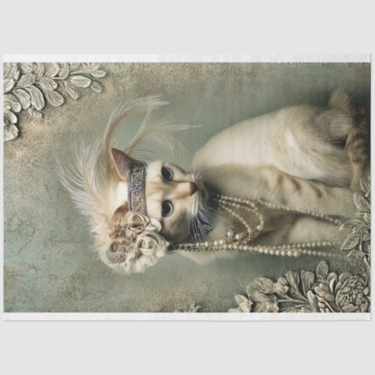 Mint Sage Allure Adorned Cat Roaring 20's  Seidenpapier (Vorderseite)