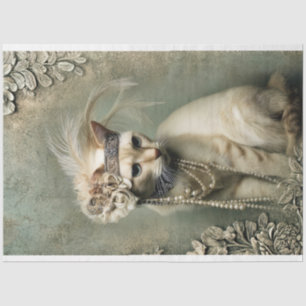 Mint Sage Allure Verzierte Katze Brüllende 20er  Seidenpapier
