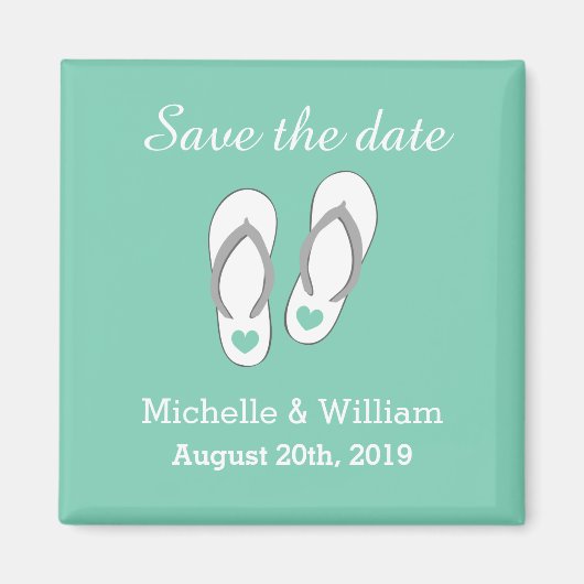 Mint Save the Date Strand Slipper Hochzeitsmagnete Magnet (Vorne)