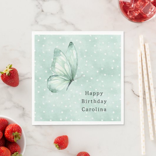 Mint Schmetterling Weiße Punkte Geburtstag Serviette (Beispiel)