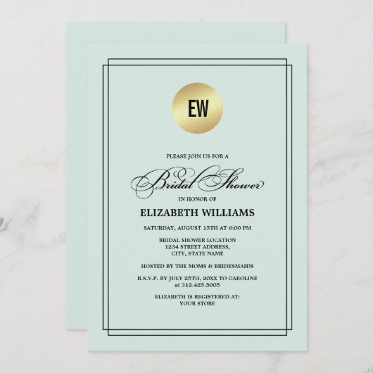 Mint | Schwarzes Elegantes Minimalistisches Brautp Einladung (Vorne/Hinten)