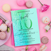 Mint Sea Green Blue Glitzer Ombre Sweet 16 Einladung