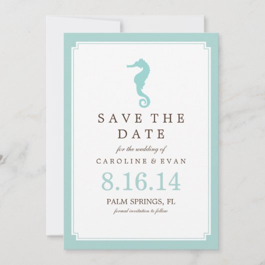 Mint-Seepferd Hochzeit speichern Sie das Datum Save The Date (Vorderseite)