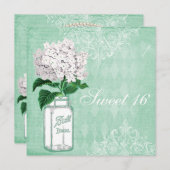 Mint Shabby Chic Mason Jar & Hydrangea Sweet 16 Einladung (Vorne/Hinten)