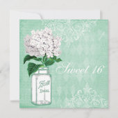 Mint Shabby Chic Mason Jar & Hydrangea Sweet 16 Einladung (Vorderseite)