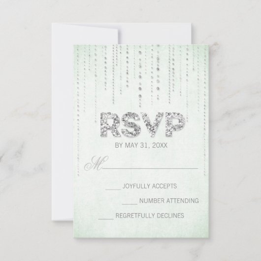 Mint & Silver Glitzer Look Hochzeitkarte RSVP (Vorderseite)