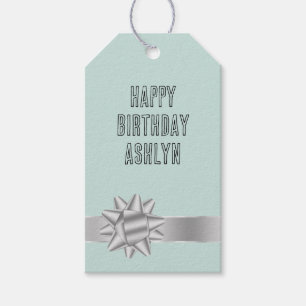 Mint Silver Ribbon Bow Geburtstag Geschenkanhänger