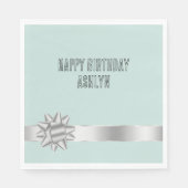 Mint Silver Ribbon Bow Geburtstag Serviette (Vorderseite)