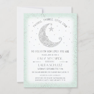 Mint Silver Twinkle Little Star Baby Dusche Einladung
