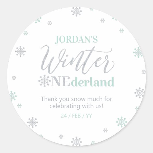 Mint Silver Winter onederland Danke Schnee viel Runder Aufkleber (Vorderseite)