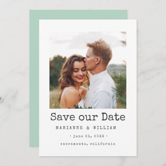 Mint Simple SQUARE Foto Hochzeit speichern Sie das Save The Date (Vorne/Hinten)
