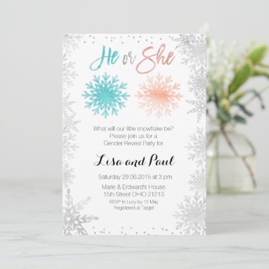 Mint Snowflakes Wintergeschlecht offenbart Einladu Einladung (Stehend Vorderseite)