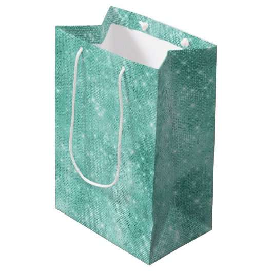 Mint Sparkle Glitz Mittlere Geschenktüte (Vorderseite Schrägansicht)
