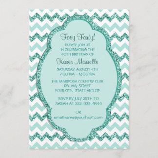 Mint Sparkle Zickzack Frauen 40. Geburtstag Party Einladung