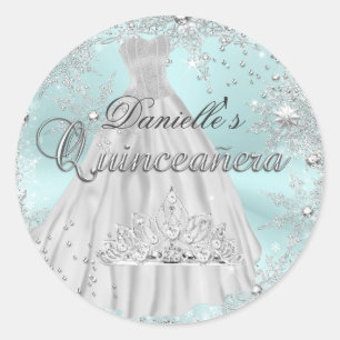Mint-Sparkling-Schneeklocke-Quinceanera-Aufkleber Runder Aufkleber