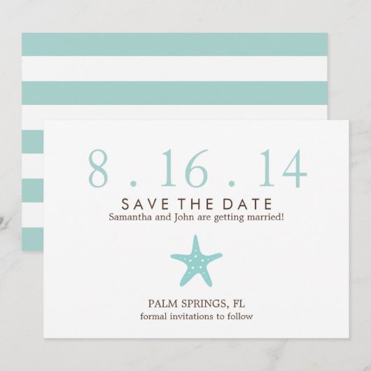 Mint Starfish Hochzeit speichern das Datum Einladung (Vorne/Hinten)