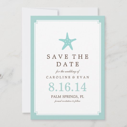 Mint Starfish Hochzeit speichern das Datum Save The Date (Vorderseite)
