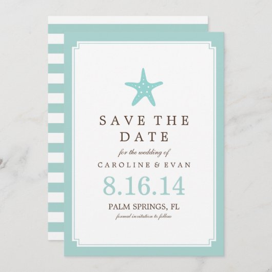 Mint Starfish Hochzeit speichern das Datum Save The Date (Vorne/Hinten)