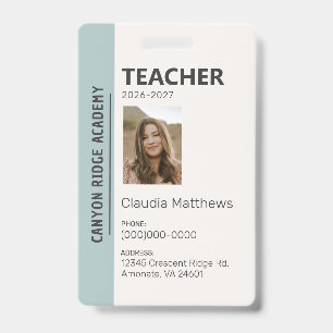 Mint Stripe Homeschool-Lehrer-ID-Ausweis Ausweis