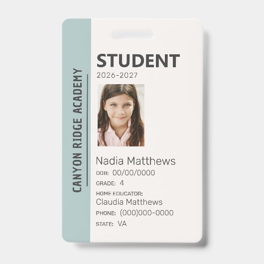 Mint Stripe Homeschool-Schülerausweis Ausweis (Vorderseite)