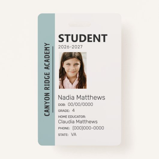 Mint Stripe Homeschool Student ID Badge Ausweis (Vorderseite)