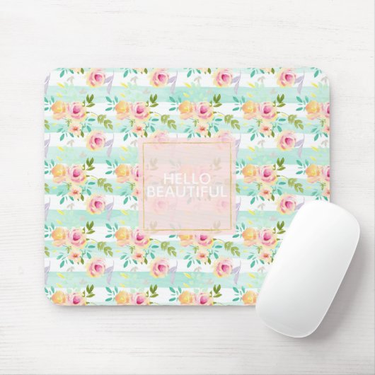 Mint Stripes floral Chic Mousepad (Mit Mouse)